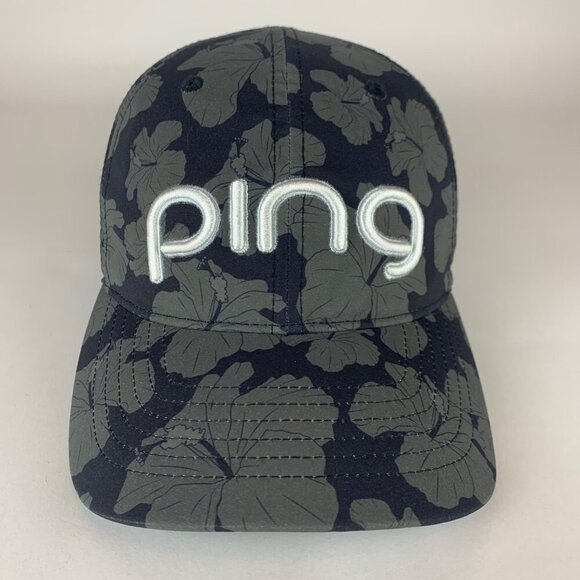 Ping Golf Navy Blue Green Floral Print Relaxed Fit Strapback Adjustable Hat - Picture 2 of 7
